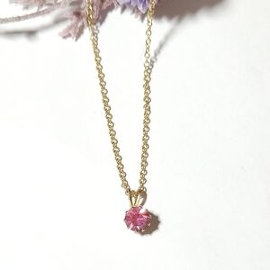 Vintage Gold Plated Pink Crystal Solitaire Pendant Necklace 18" Long